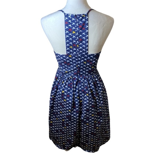 Liza Luxe Navy A-line Tank Mini Dress Small | Bird Print Racerback | 100% Cotton - Picture 3 of 8